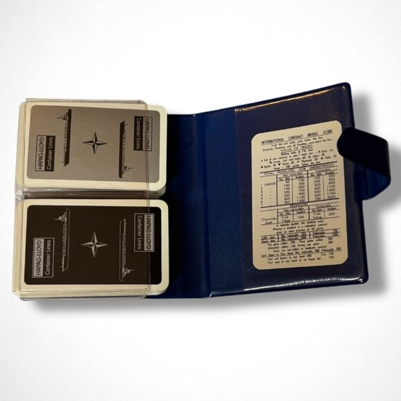 Vintage Hapag Lloyd Container Lines Souvenir Two Card Decks in Blue Case